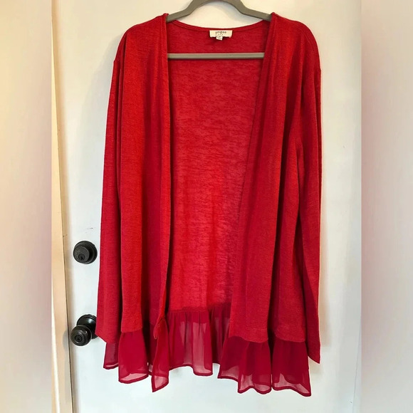 Umgee red holiday open front cardigan ruffles medium - Picture 1 of 6